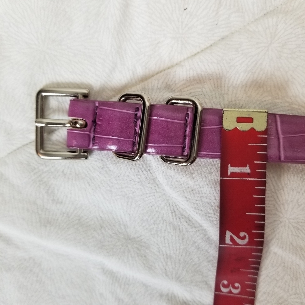 Croc embossed lavender purple faux leather belt silver buckle fairy coquette M - Picture 4 of 6